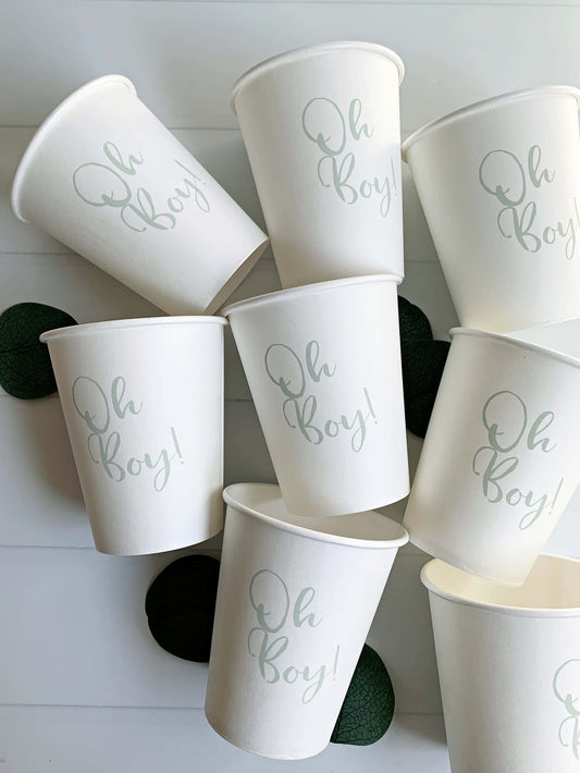 Oh Boy! Cups - Sage on White