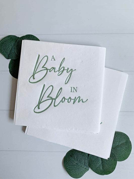 A Baby in Bloom Sage on White Luncheon Napkin