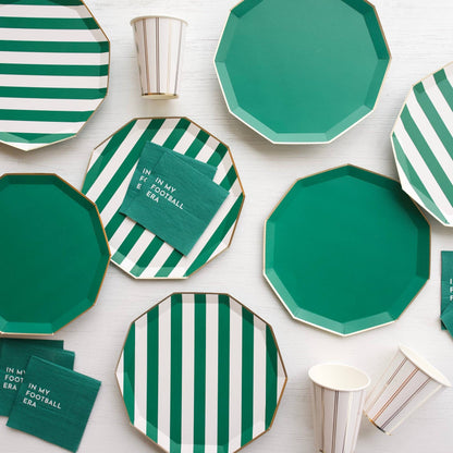 Emerald Green Cabana Striped Paper Plates