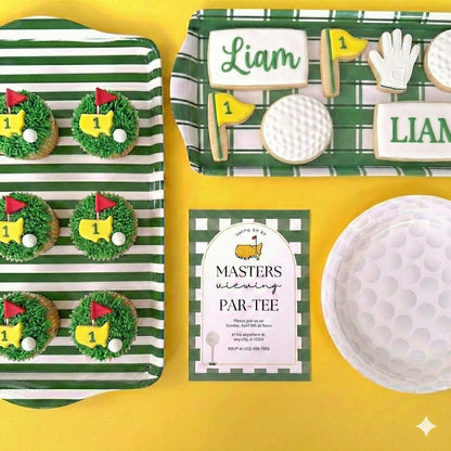 15" Green Stripe Melamine Serving Tray with Handles — Charcuterie & Party Platter
