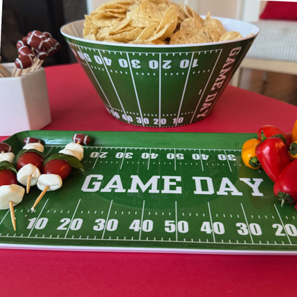 Green Football Game Day Melamine Serving Tray — Appetizer & Tailgate Platter