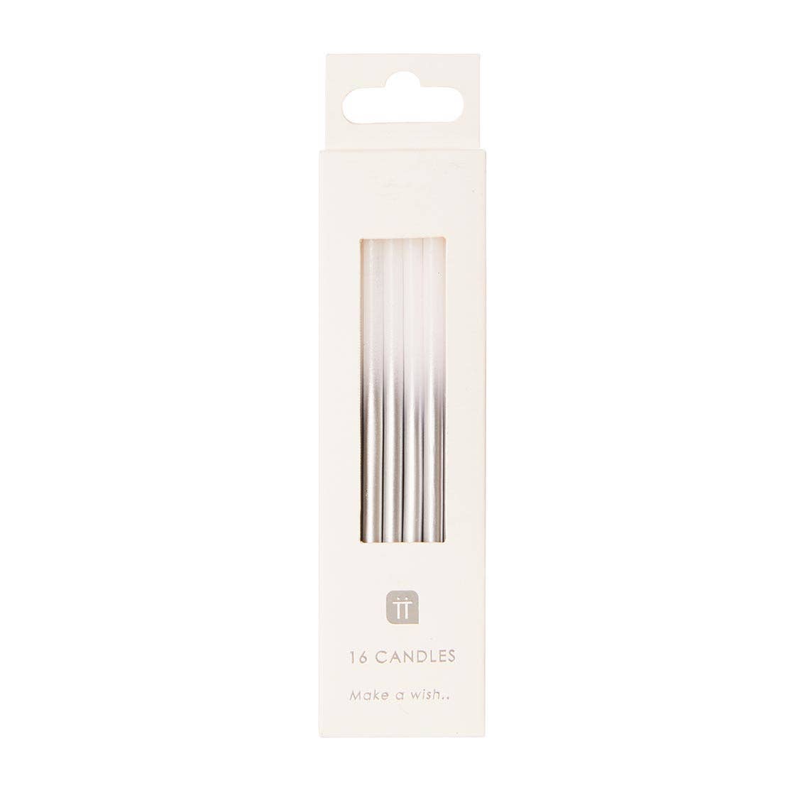 Silver Ombre Birthday Candles - White and Silver Tall Candles | 16 Pack