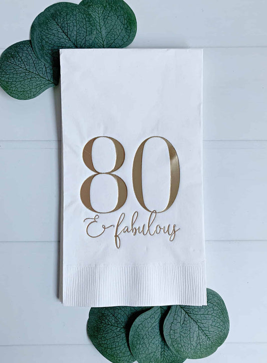 80th Birthday Dinner Napkins - Gold on White