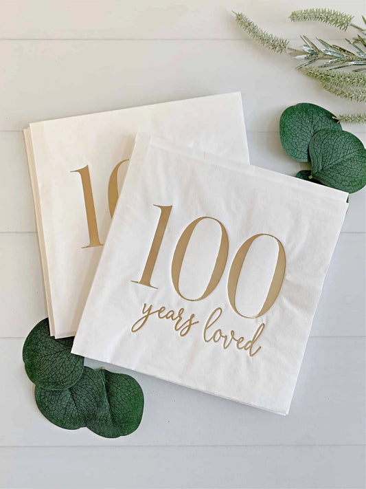 Introducing our exquisite "100 Years Loved" Luncheon Napkins, the ideal addition to your parent's or grandparent's 100th birthday celebration!