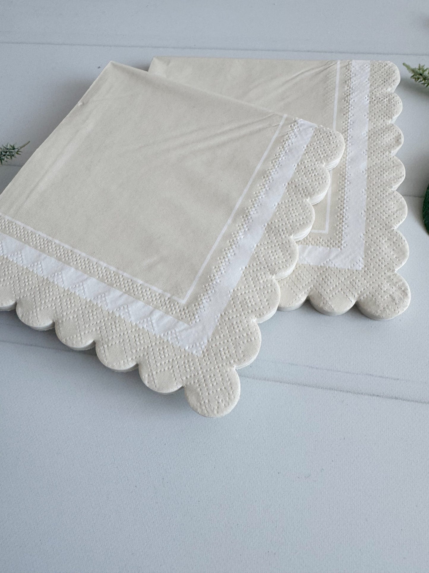 Cream Scalloped Cocktail Napkins