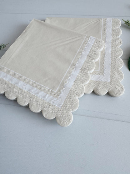 Cream Scalloped Cocktail Napkins
