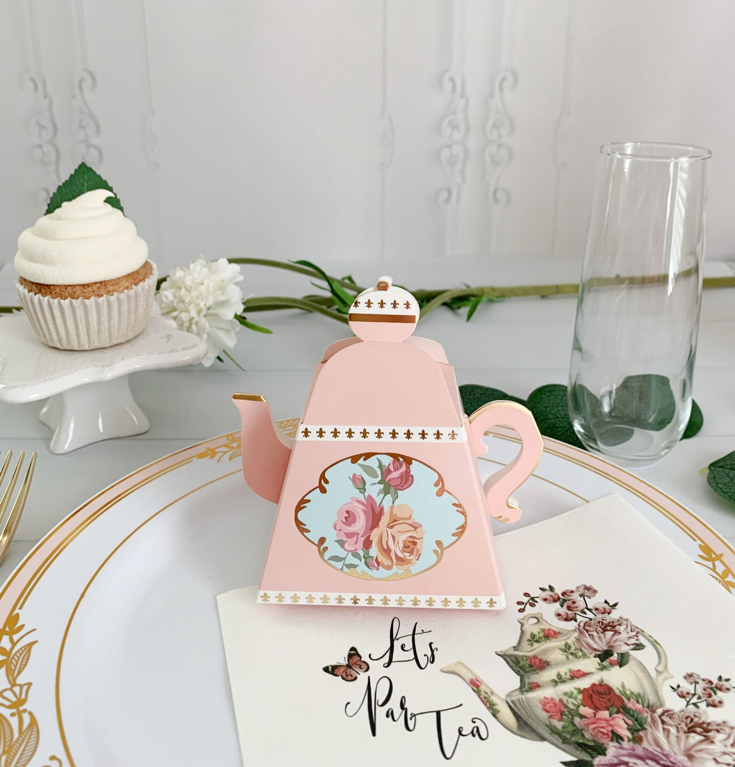 Blush Pink Teapot Favor Boxes - Set of 25 with Ribbon & Glue Dots