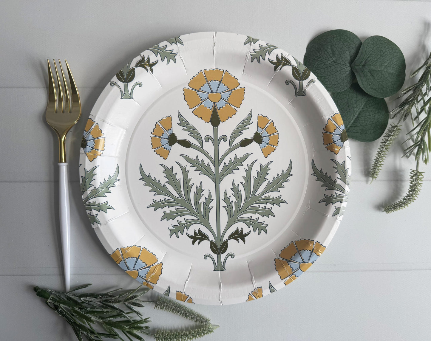Bold Amber Floral Block Print Dinner Plates - Premium Paper Plates