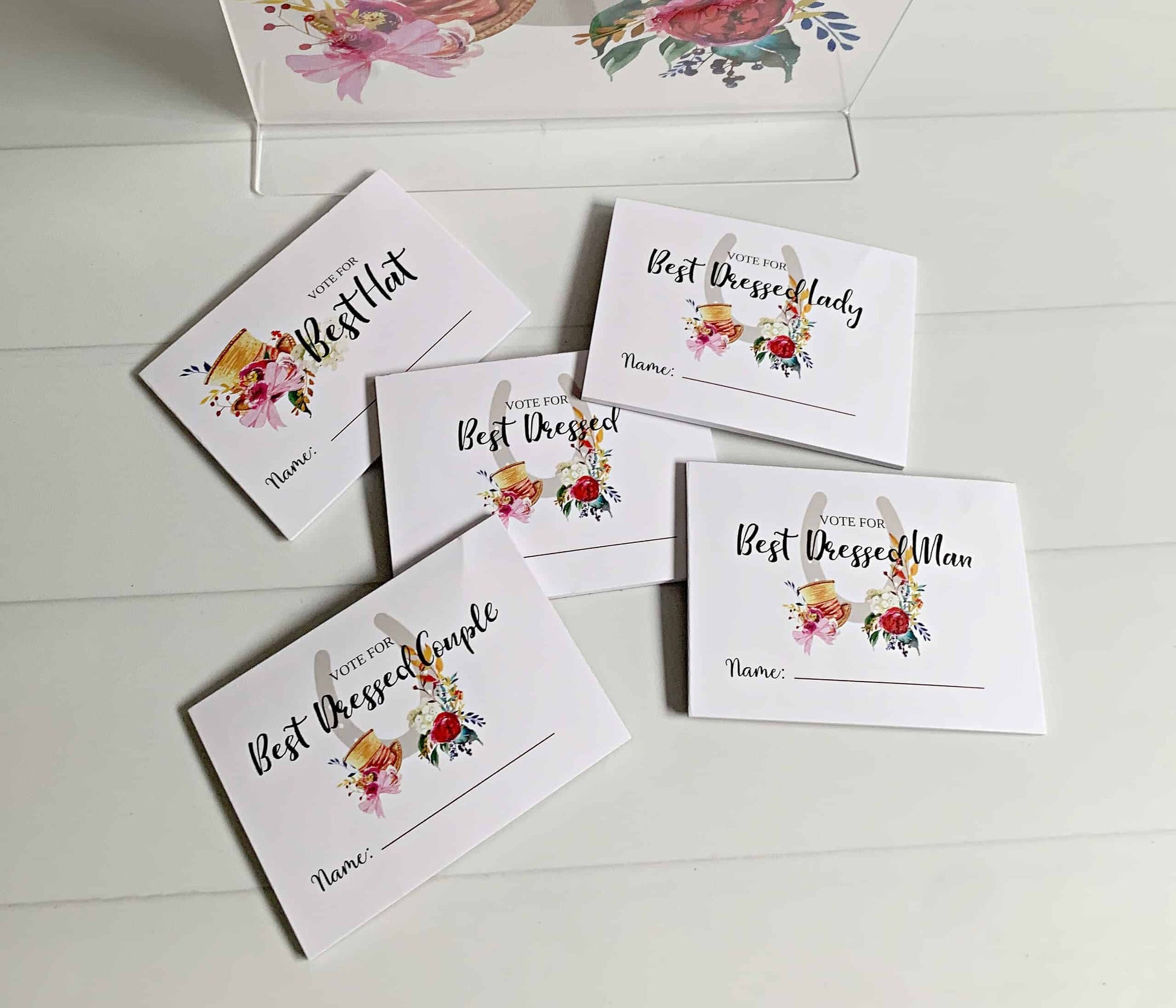 Create a fun and interactive experience at your Kentucky Derby party with EnFete's Derby "Vote for Best Dressed" Voting Cards Pad (each voting pad is a separate item, select the ones you want are your party!)