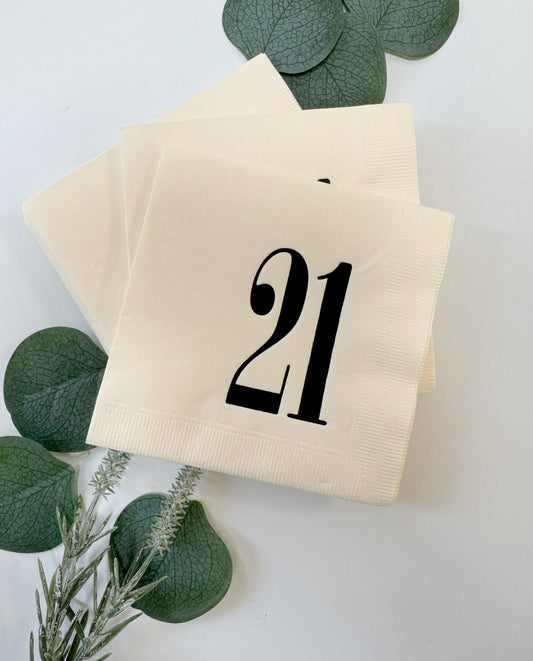 21 Cream & Black Birthday Napkins - Set of 16