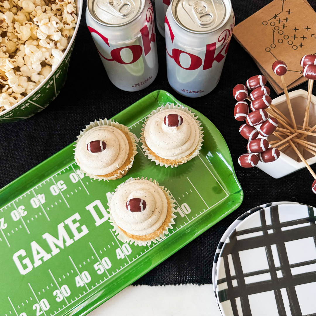 Green Football Game Day Melamine Serving Tray — Appetizer & Tailgate Platter