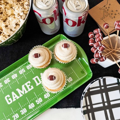 Green Football Game Day Melamine Serving Tray — Appetizer & Tailgate Platter