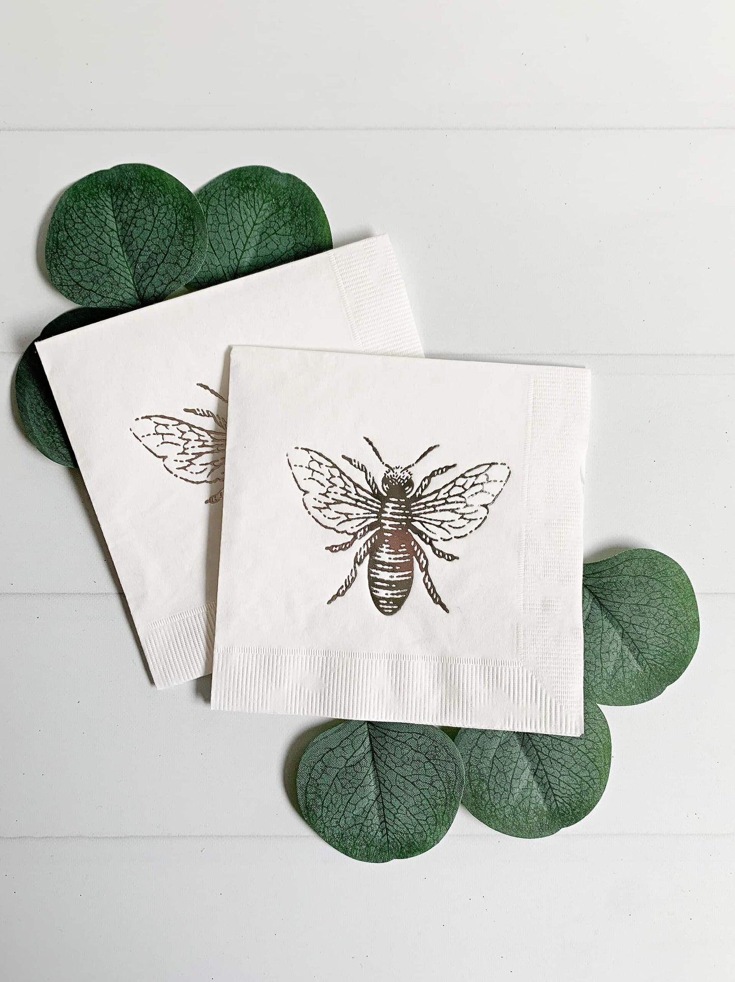 Honeybee Cocktail Napkins - Silver on White