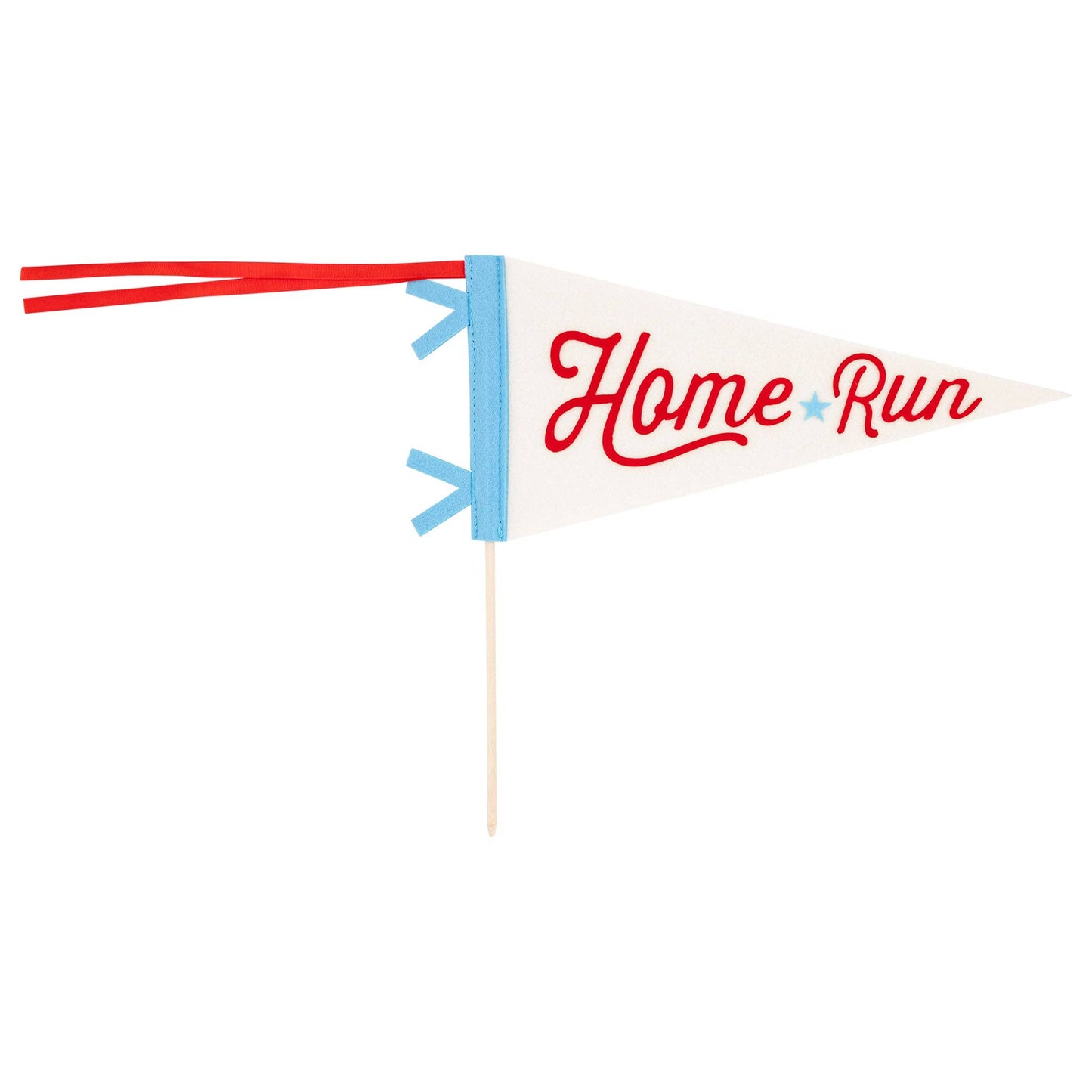 Small pennant flag with 'Home Run' text on a white background