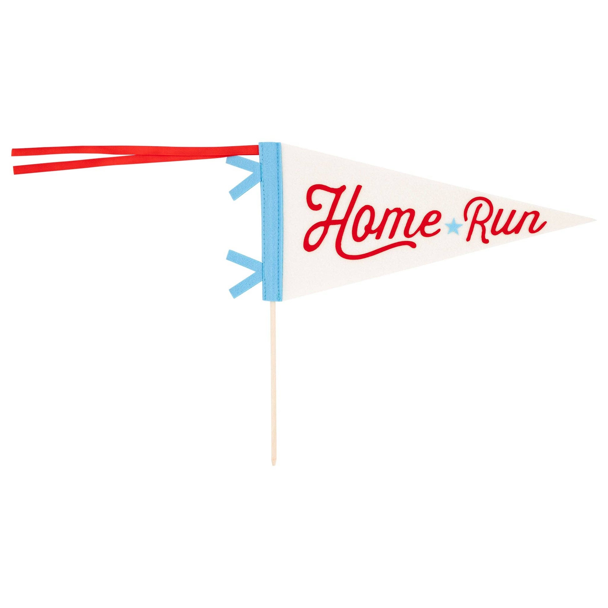 Small pennant flag with 'Home Run' text on a white background