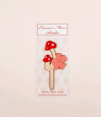 Red Mushroom and Flower Cake Topper