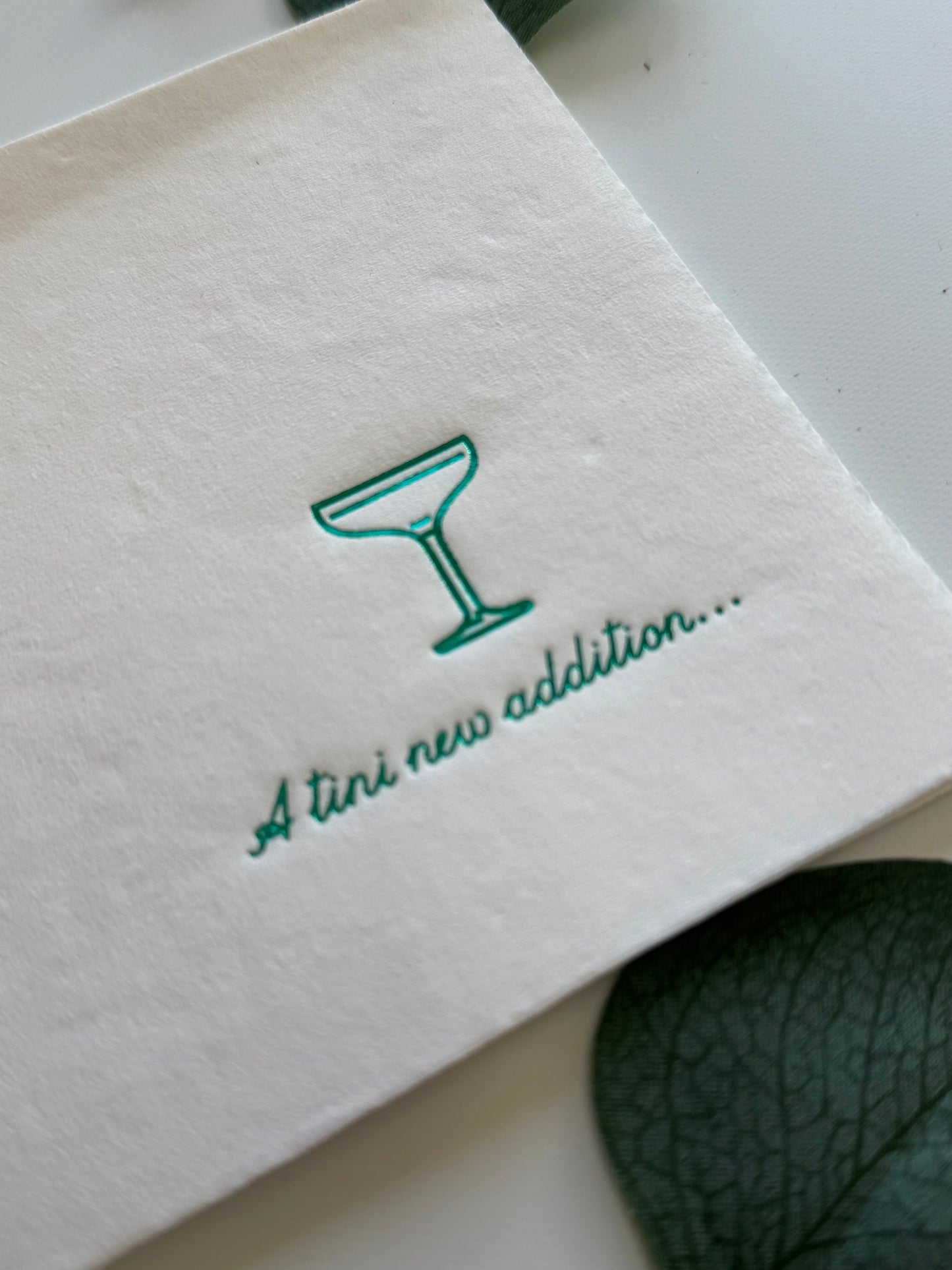 A Tini New Addition Cocktail Napkins - Green Foil on White - Baby Shower Napkins Set of 20