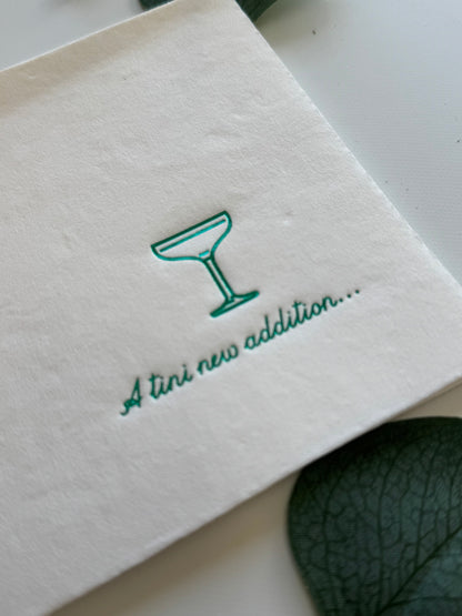 A Tini New Addition Cocktail Napkins - Green Foil on White - Baby Shower Napkins Set of 20