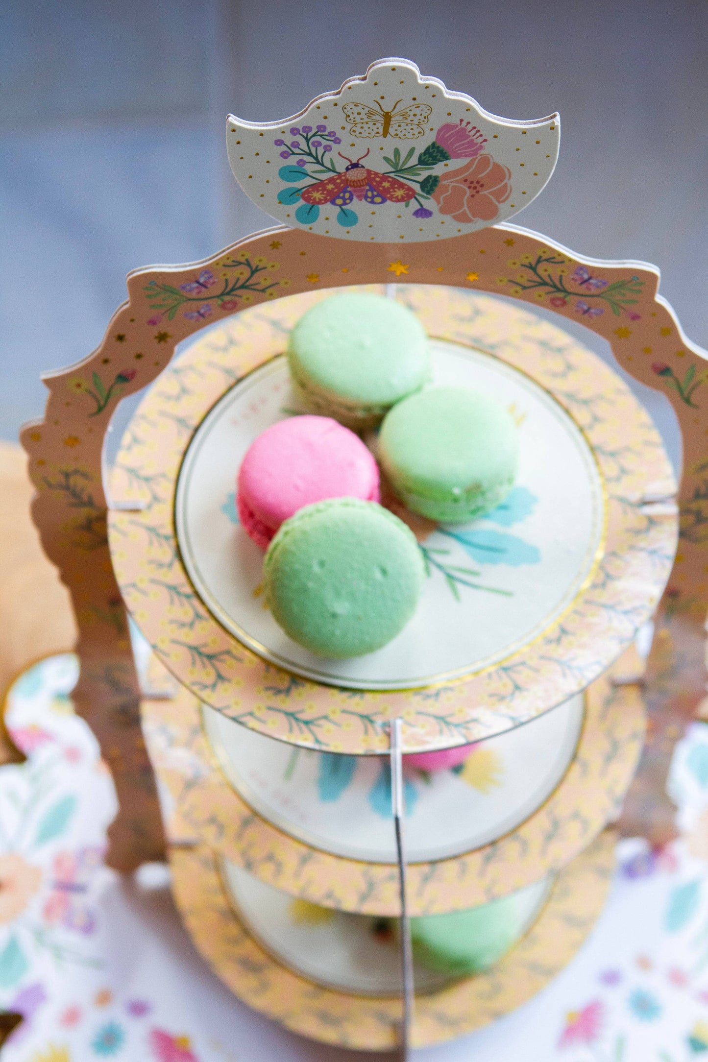 Peach Floral 3-Tier Cupcake Stand - Tea Party Dessert Display for Bridal Showers