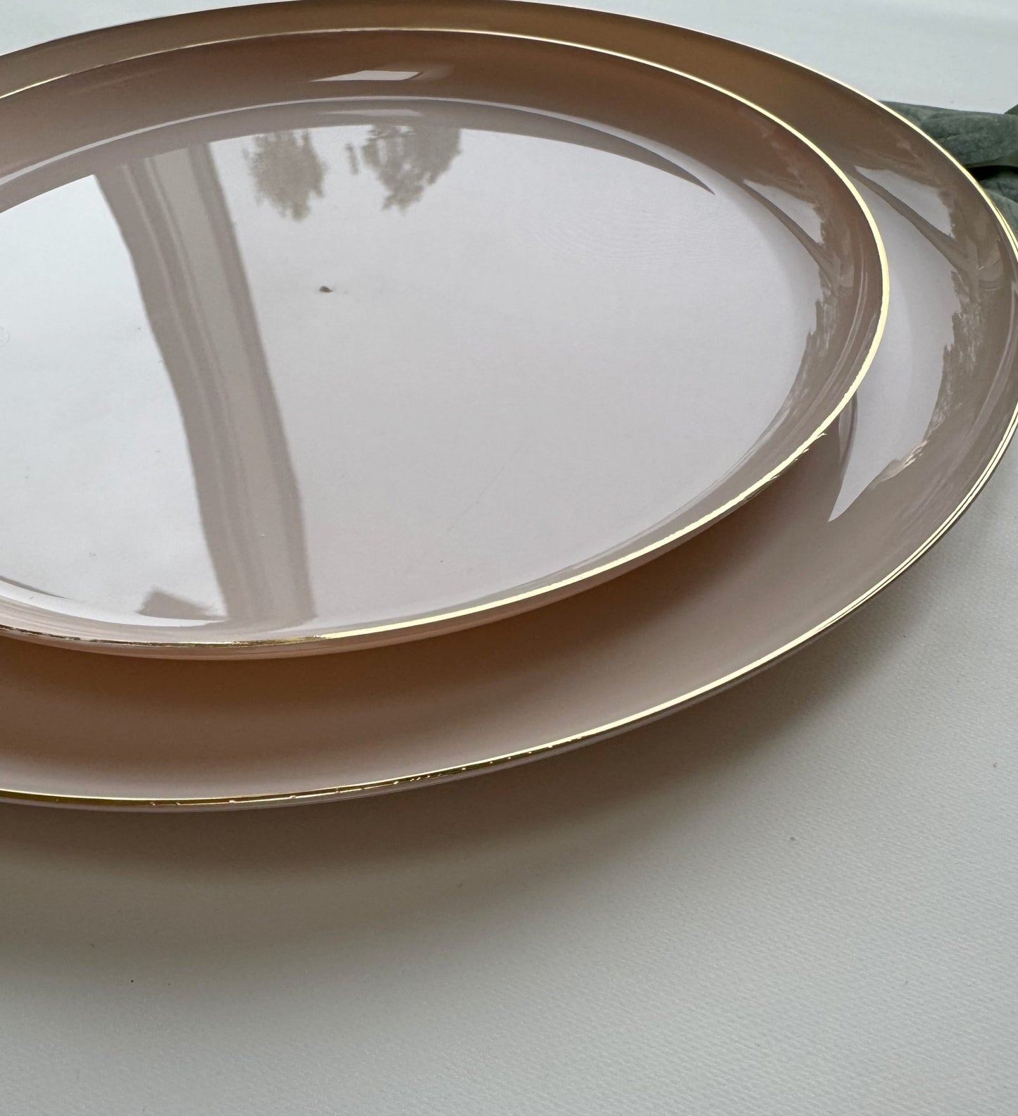 Linen Beige & Gold Square Plates Set 32 Pack - 16 Dinner & 16 Salad Plates for Weddings