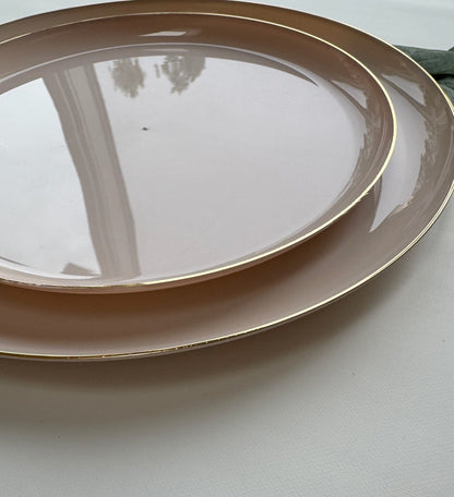 Linen Beige & Gold Square Plates Set 32 Pack - 16 Dinner & 16 Salad Plates for Weddings