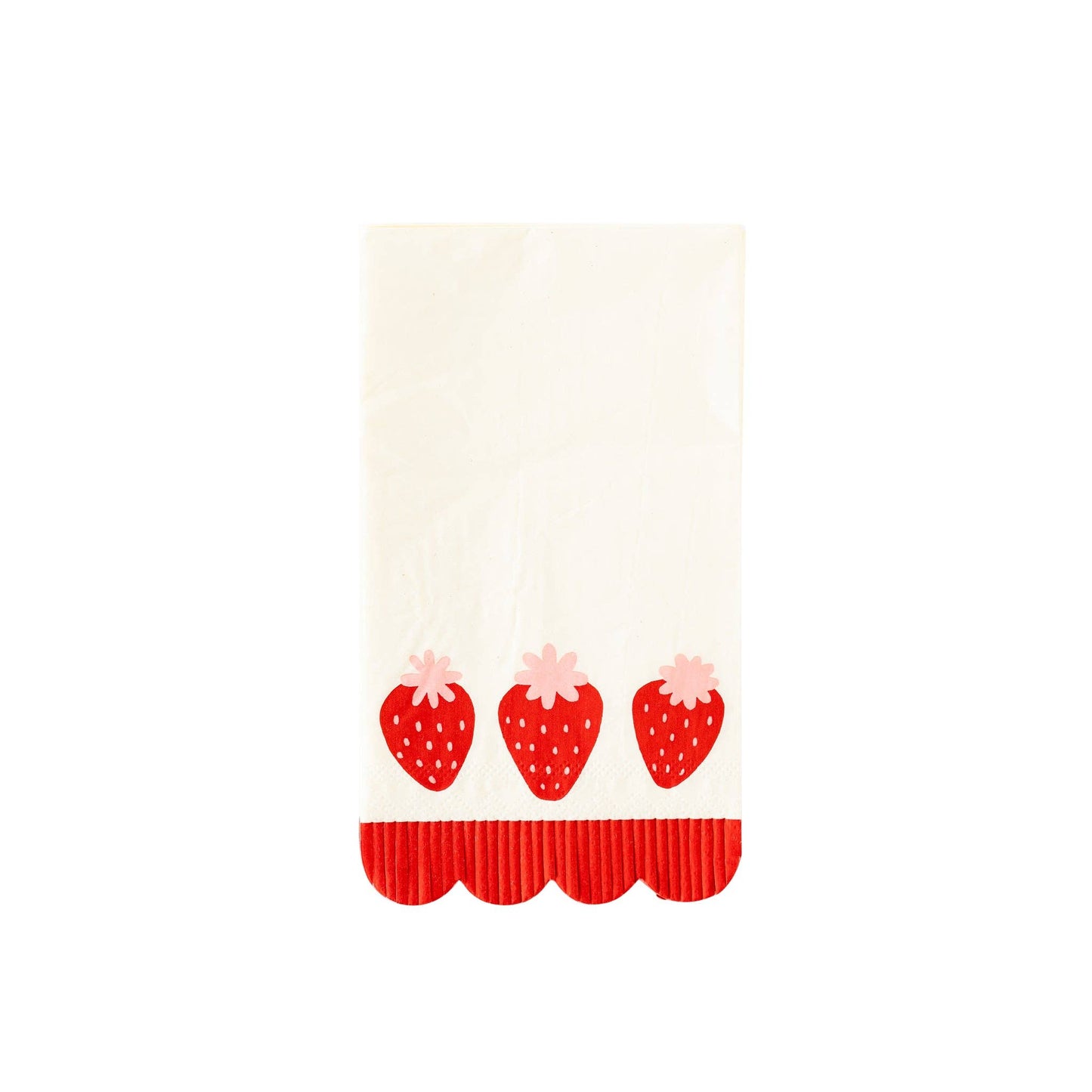 Strawberry Guest Towels - Red & White Scalloped Fringe Paper Napkins Set of 24