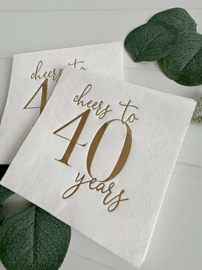 Cheers to 40 Years Cocktail Napkins - Gold on White