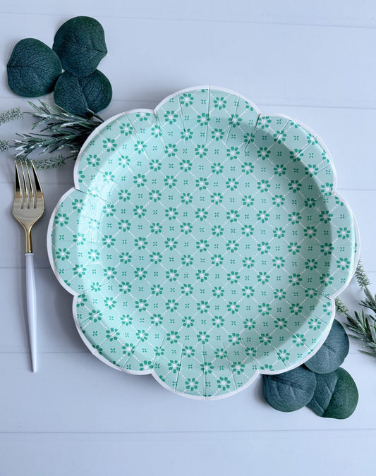 Green Wicker Patterned Dinner Plates | 11" | Set of 8 | Easter & Spring Party