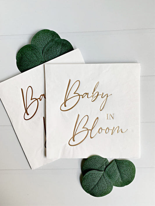 Baby in Bloom Luncheon Napkins Gold Foil - Spring Summer Baby Shower - Set of 16