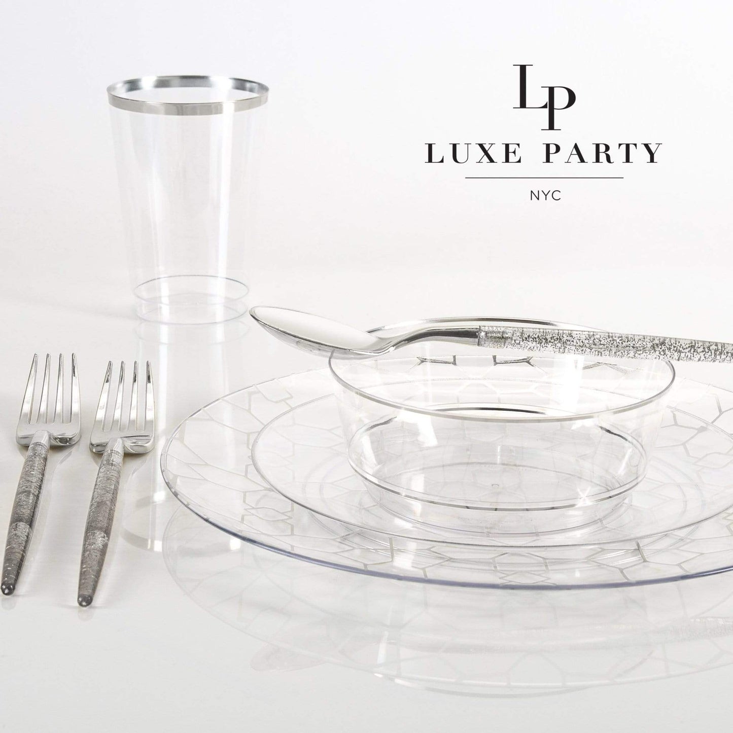 Round Clear with Silver Edge Dessert Plates