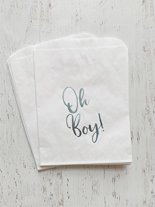 Oh Boy Baby Shower Favor Bags - Ice Blue Foil Treat Bags for Boy Baby Shower (12 Pack)