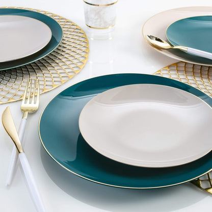 Linen with Gold Dinner Plates - Plastic
