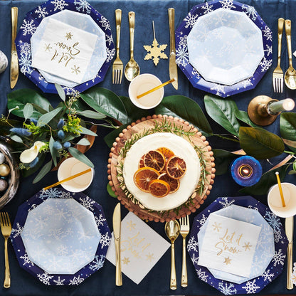 Let It Snow Dessert Plates - Baby Blue and White