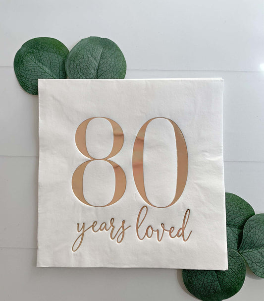 80 Years Loved Luncheon Napkins - White