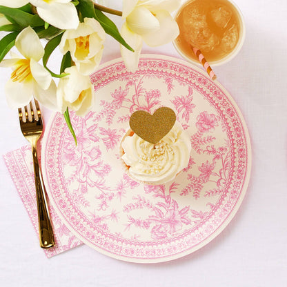Pink Toile Large Paper Plates- Dinner