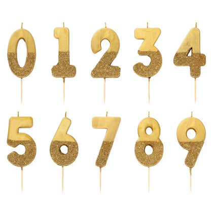 Gold Glitter Number 9 Birthday Candle - 9th Birthday Cake Topper