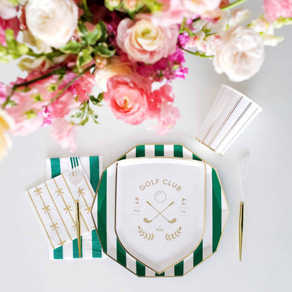 Emerald Green Cabana Striped Paper Plates
