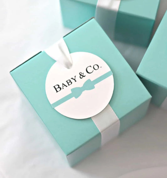 Premium Baby & Co. Favor Tags Breakfast at Tiffany's Baby Shower Robin's Egg Blue 10pk