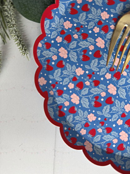 Strawberry Dessert Plate - Blue and Red