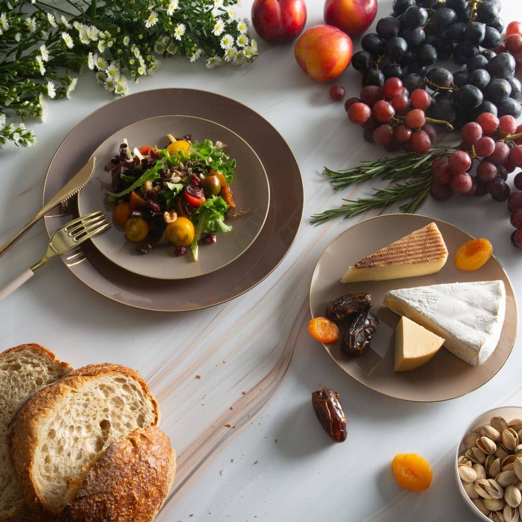 Taupe with Gold Edge Dessert Plates 7.25"