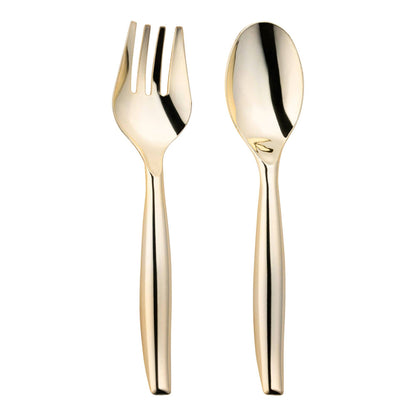 Gold Serving Fork and Spoon Set - Plastic