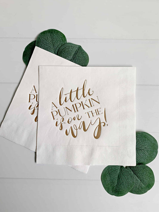 A Little Pumpkin is On The Way Luncheon Napkins - Gold