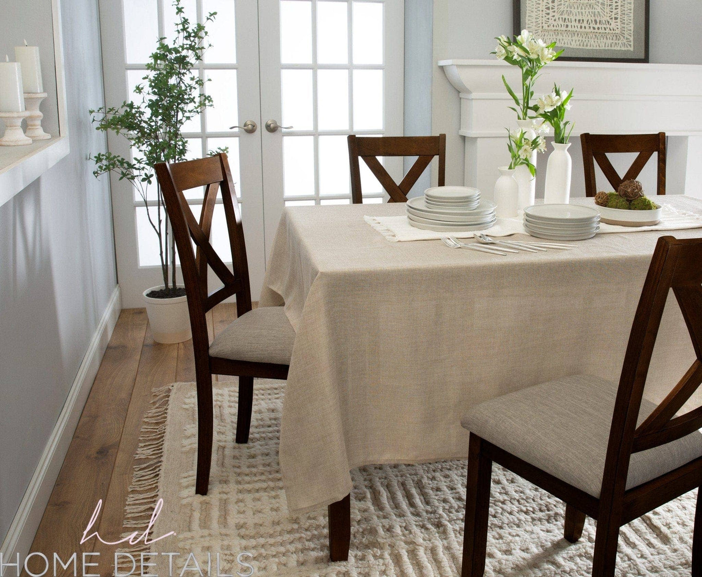 Burlap Linen Tablecloth 70x108 - Waterproof Polyester Rectangle Table Cover for Weddings