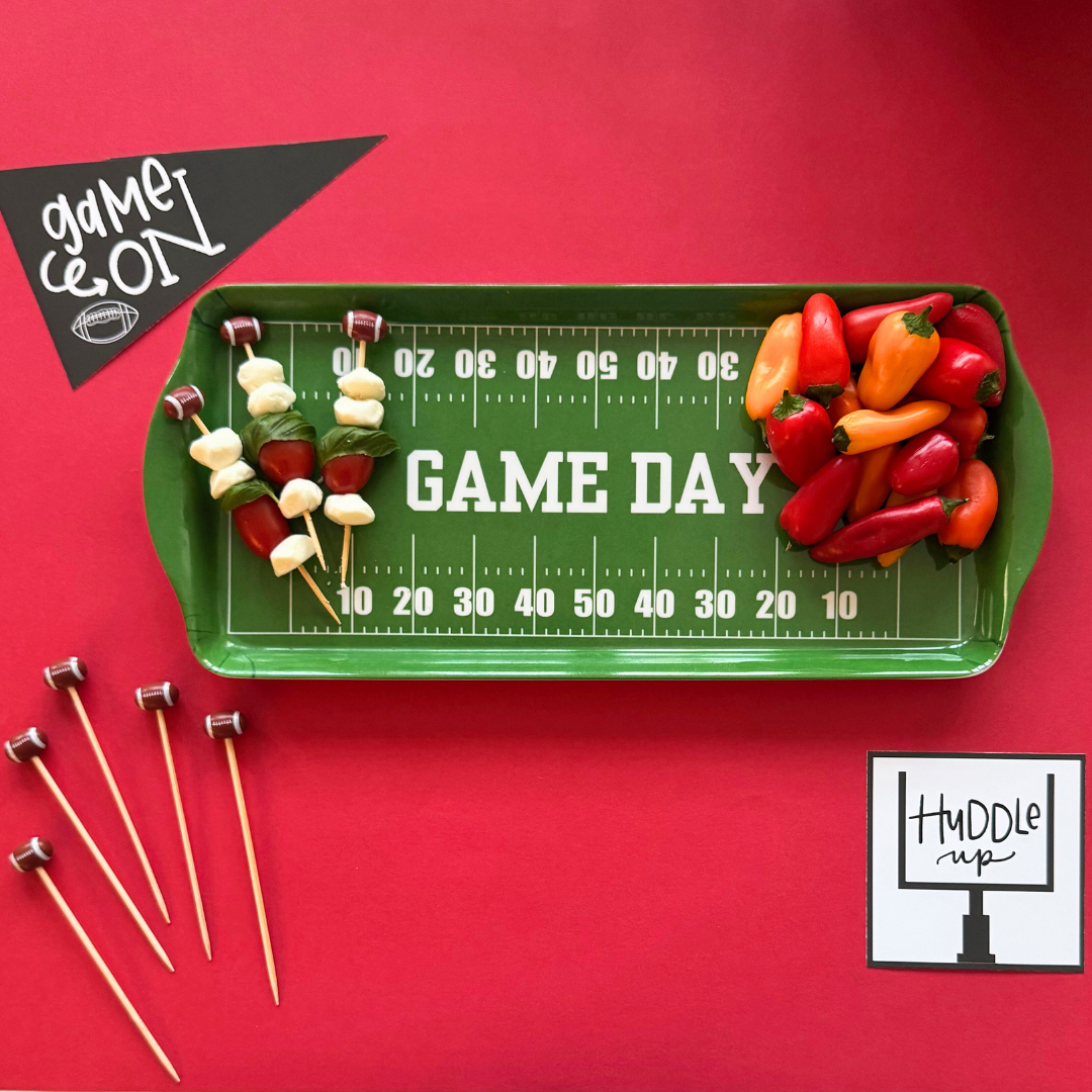 Green Football Game Day Melamine Serving Tray — Appetizer & Tailgate Platter