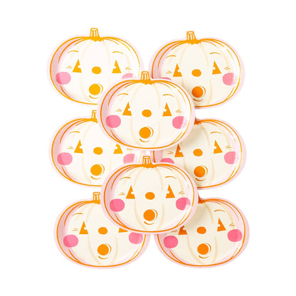 Vintage Pumpkin Face Paper Plates - Hot Pink & Orange