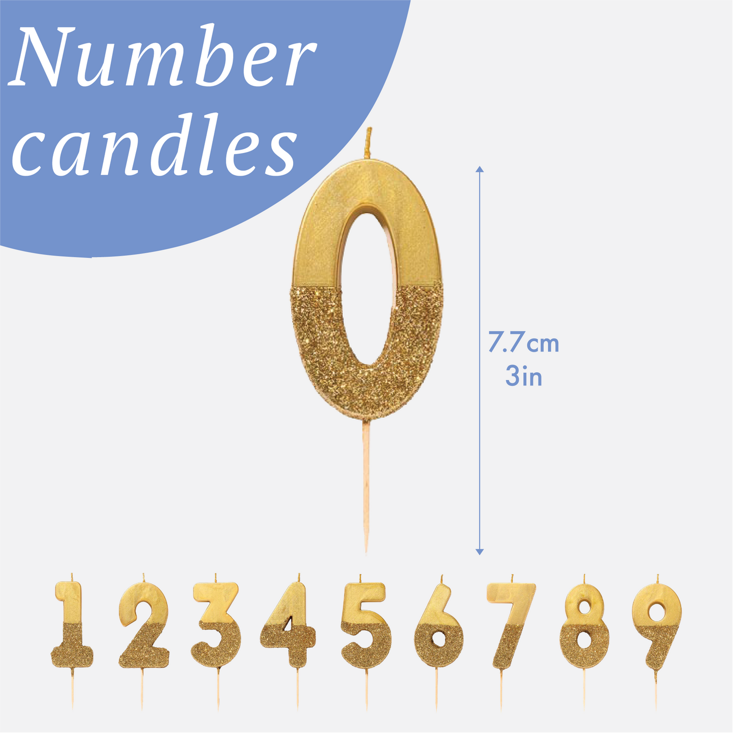 Gold Glitter Number 7 Birthday Candle - 7th Birthday Cake Topper