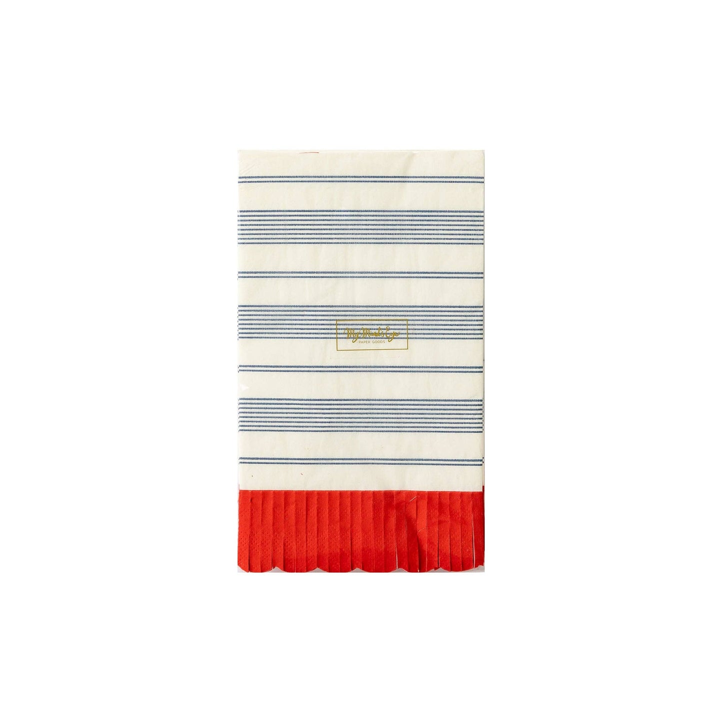 Blue Striped Scallop Dinner Napkin with Red Fringe
