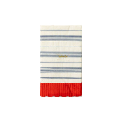 Blue Striped Scallop Dinner Napkin with Red Fringe