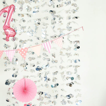 Silver Floral Backdrop Curtain - Photo Booth Background for Weddings & Parties (6ft x 5.75ft)