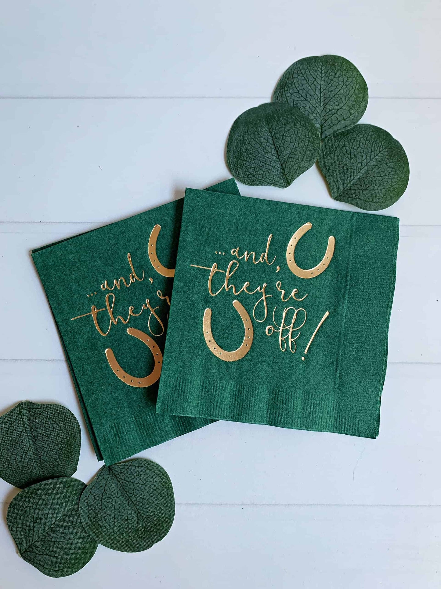 And They're Off Cocktail Napkins in Forest Green